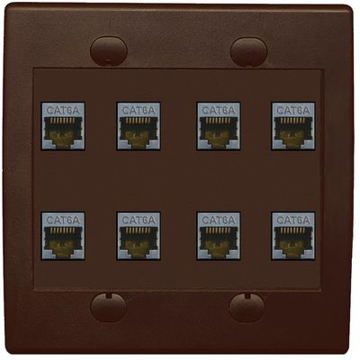 RiteAV Cat6A Wall Plate, 8 Ports, Flat, 2-Gang, Brown/Brown