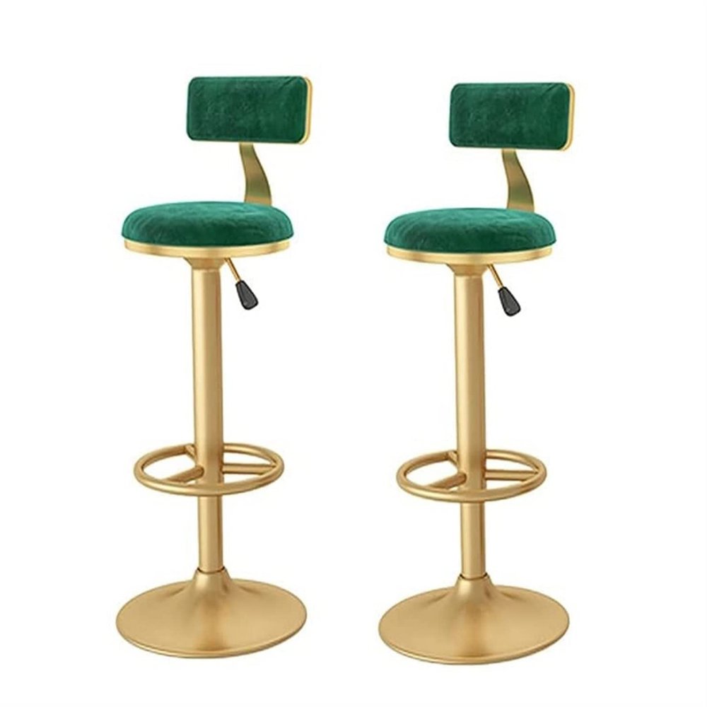 AJYBYUKJ Velvet Bar Stools, Set of 2, Swivel, Adjustable, Gold Legs, 24–32 in.