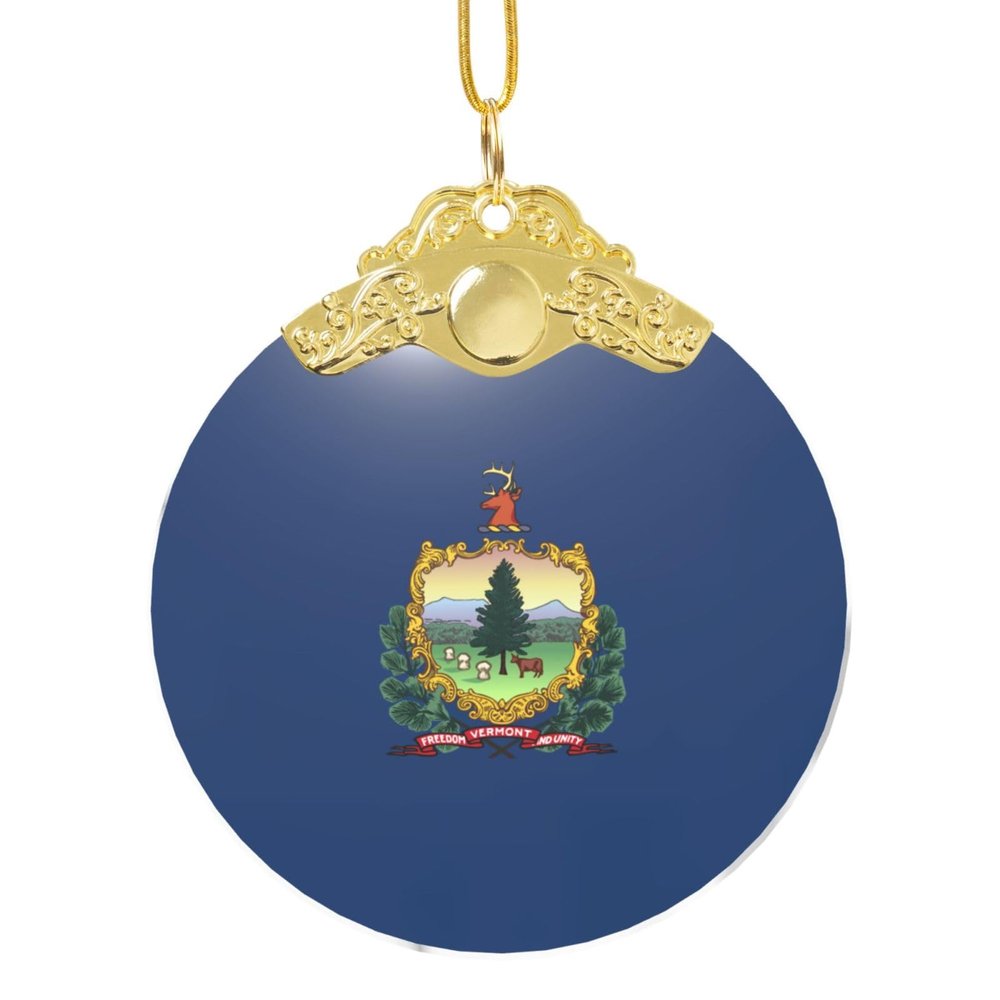 Vermont State Flag Print Clear Glass Christmas Ornament, One Size