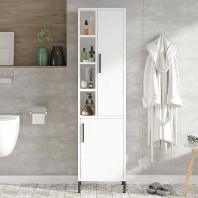 Dmora Serpens Multipurpose Cabinet, 45 x 173.6 cm, White, with Clothes Rail