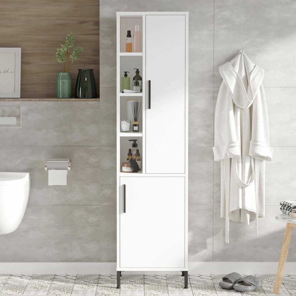 Dmora Serpens Multipurpose Cabinet, 45 x 173.6 cm, White, with Clothes Rail