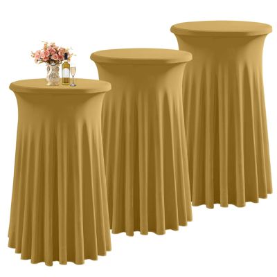 LUOZIQINX Round Cocktail Table Covers, 80 x 110 cm, Stretch Spandex Table Skirts for Weddings, Parties, Restaurants & Banquets, Gold, 3-Piece