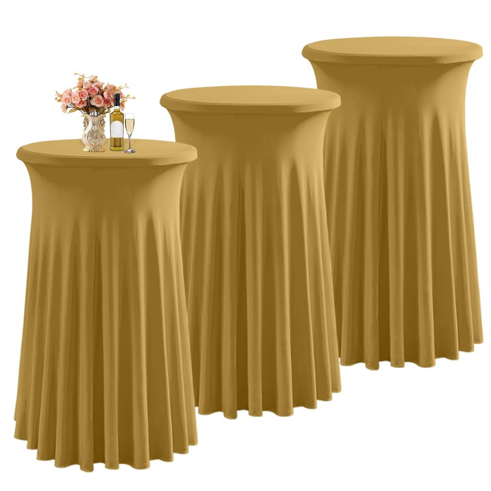 LUOZIQINX Round Cocktail Table Covers, 80 x 110 cm, Stretch Spandex Table Skirts for Weddings, Parties, Restaurants & Banquets, Gold, 3-Piece