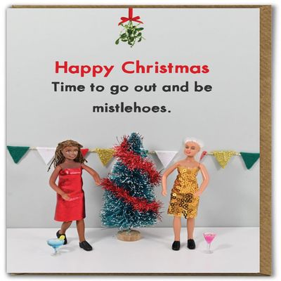 Bold & Bright Funny Christmas Cards “Mistelhoes,” Cheeky Seasonal Christmas Cards for Women and Friends, Festive Humor
