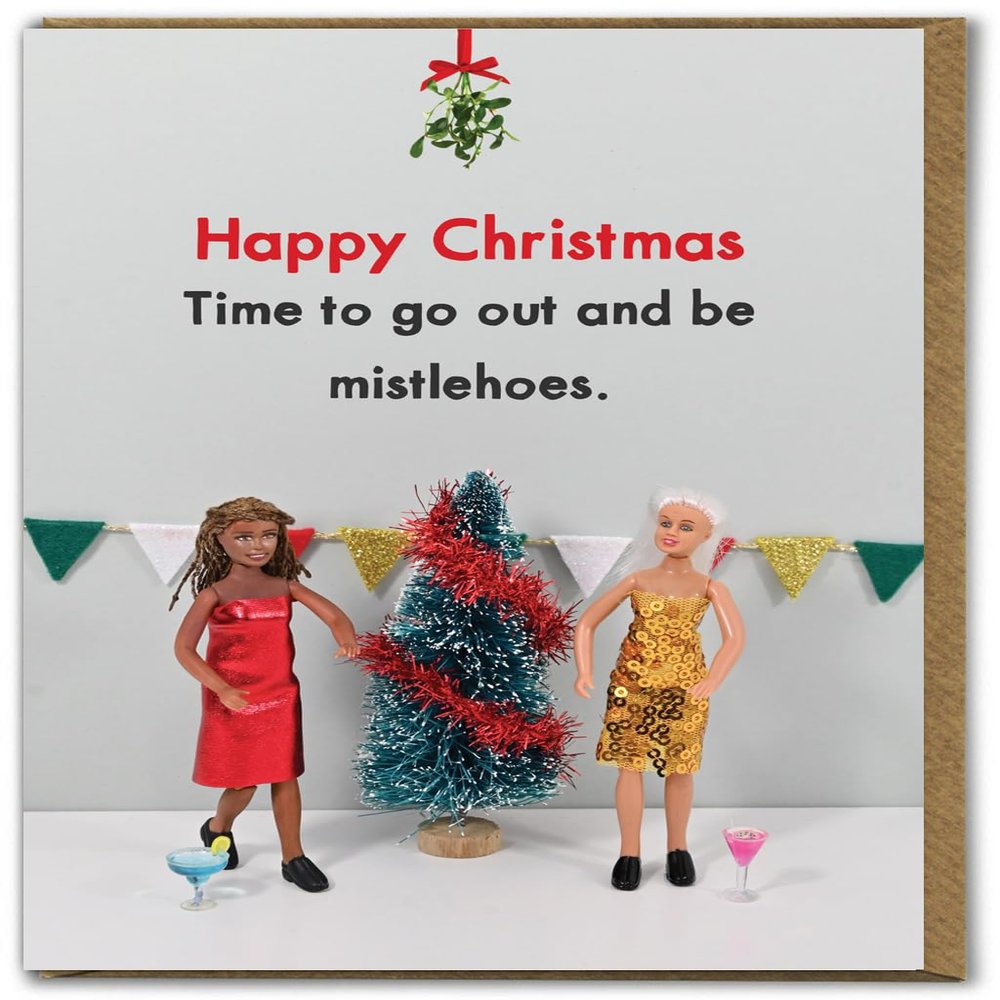 Bold & Bright Funny Christmas Cards “Mistelhoes,” Cheeky Seasonal Christmas Cards for Women and Friends, Festive Humor