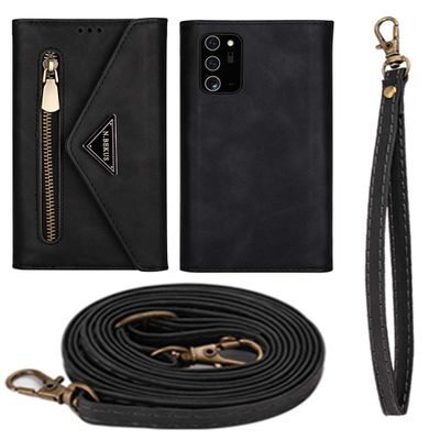 Wallet Case for Samsung Galaxy S20 Ultra, Matte Leather Phone Case with Zipper, Detachable Wrist Strap and Shoulder Strap