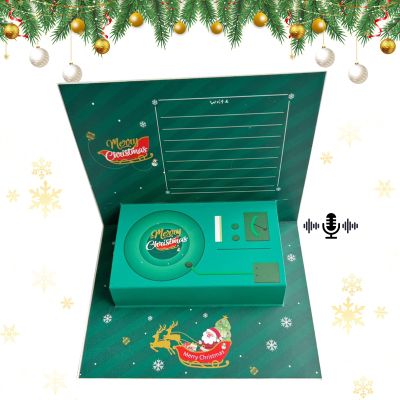Christmas Pop-Up Card with 40-Second Recording and Playback, 3D Greeting Card, Green