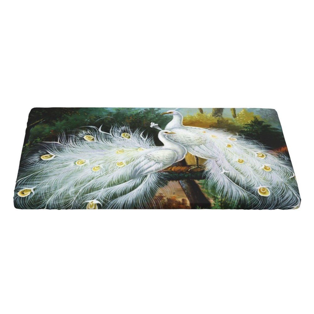 AUBKFELD Tablecloth with White Peacock Pattern, 122 x 76 cm, Rectangular Fabric Tablecloth with Elastic Edge
