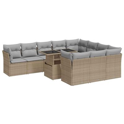 vidaXL 11-Piece Garden Sofa Set with Cushions Beige Poly Rattan