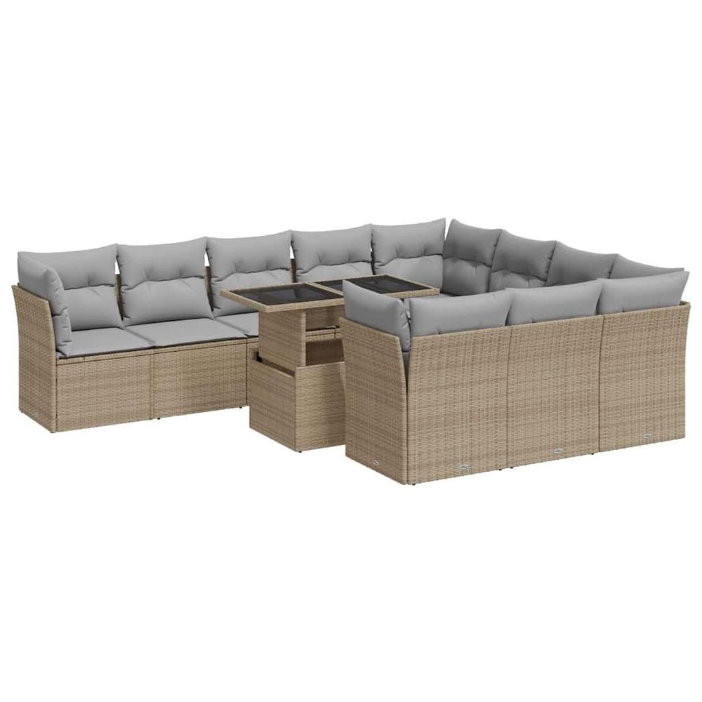 vidaXL 11-Piece Garden Sofa Set with Cushions Beige Poly Rattan