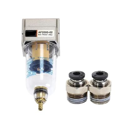 AF2000-02 Inline Water Filter Trap for Air Compressors, 1/4" with Pneumatic Fittings, RUAJOGYNVM (PC4-02-Black)