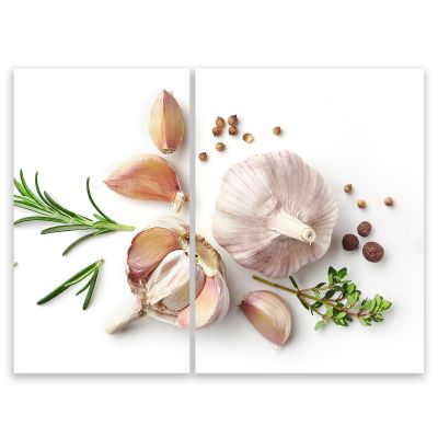SMTDeco Stove Cover 30 x 52 + 40 x 52 cm, 2-Piece, Garlic & Herbs White