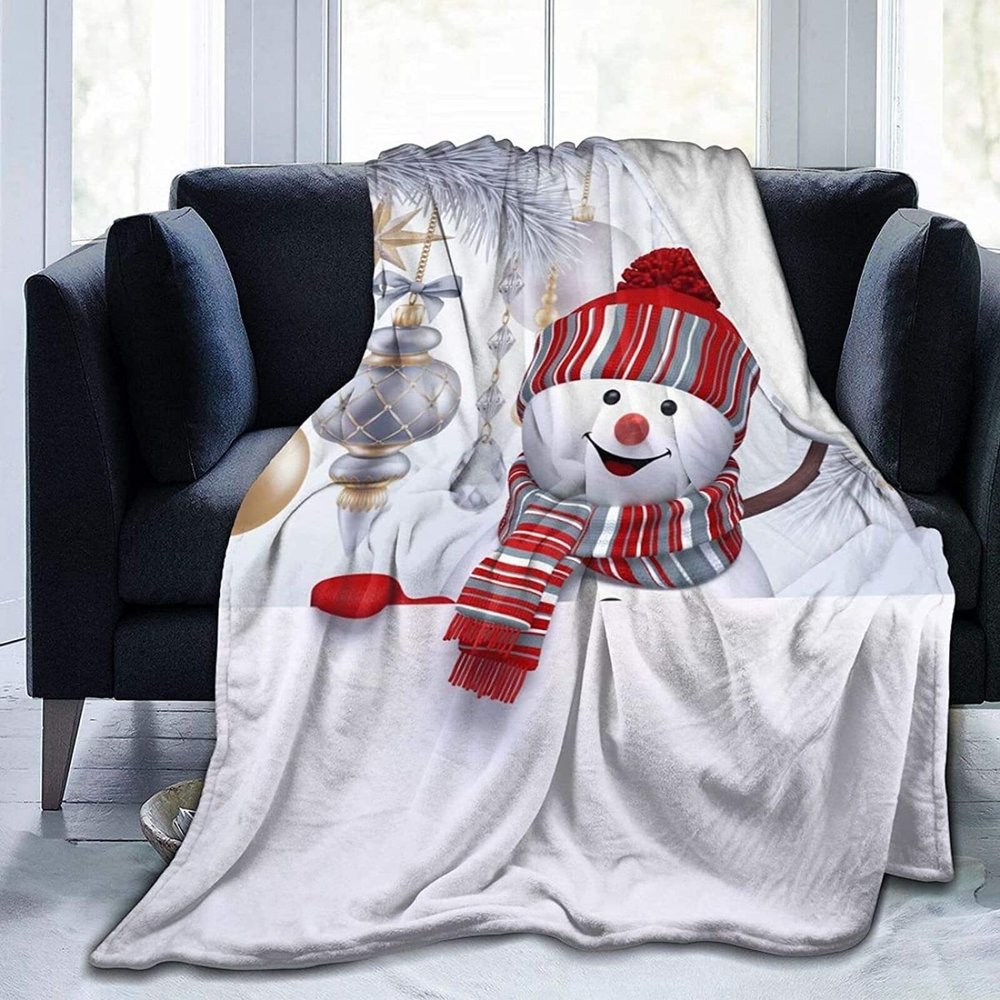 WOTDKG White Snowman Fleece Throw Blanket, 100 x 150 cm