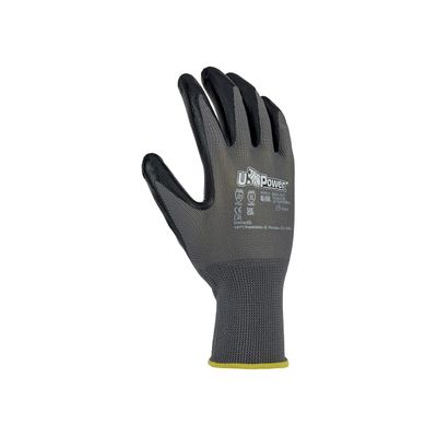 U-Power Valzer Work Gloves, Accident Protection, Polyester Support, Nitrile Coating, Mechanical Risk Protection, Gray, Size 11/XXL