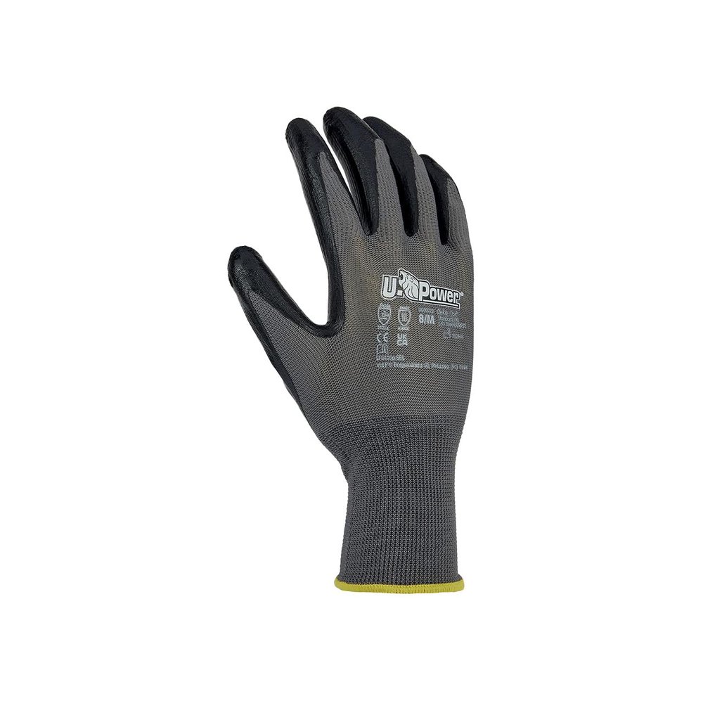 U-Power Valzer Work Gloves, Accident Protection, Polyester Support, Nitrile Coating, Mechanical Risk Protection, Gray, Size 11/XXL