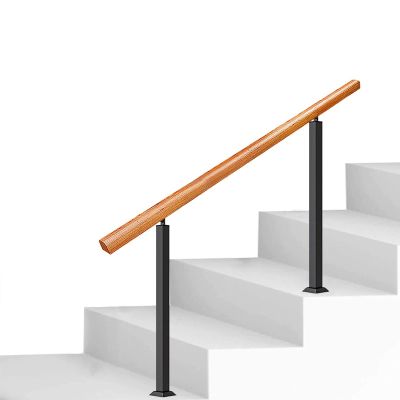 Handrail Railing for Outdoor Steps with 1–2 Steps, Wooden Handrail with 2 Wrought-Iron Posts, Freestanding Non-Slip Safety Handrail, 80 cm/90 cm/10