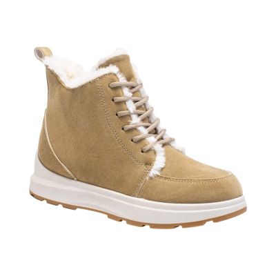 Women's High-Top Lined Winter Boots with Side Zipper, Thick Sole, Round Toe, Suede, Khaki, EU 40.5