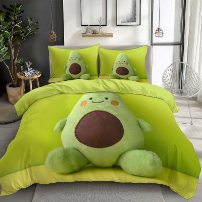 Quixora Reversible Duvet Cover Set, 240 x 220 cm, Light Olive Green, Sea Avocado Pattern