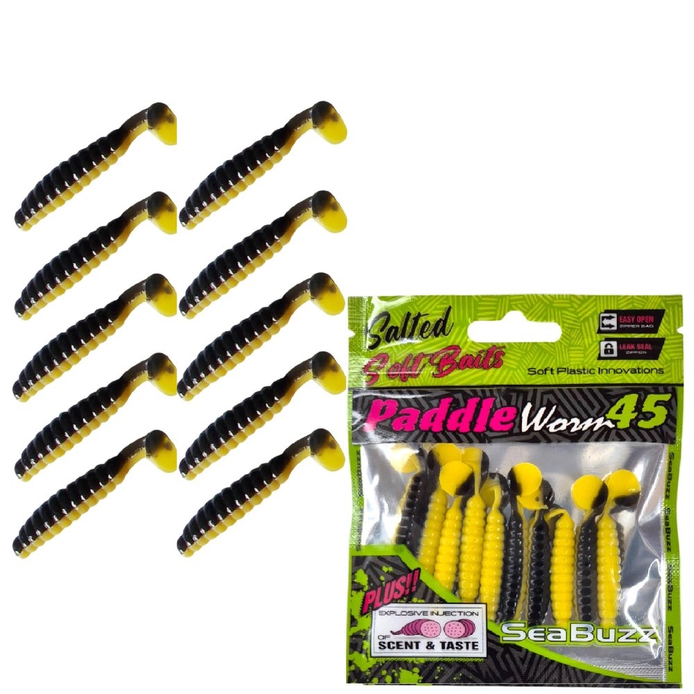 SEABUZZ Soft Fishing Lure Set Paddle Worm, 10 x 45 mm, Pike & Trout