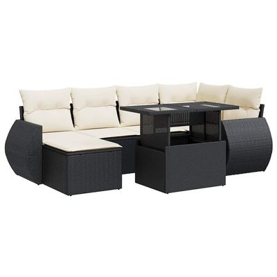 vidaXL 7-Piece Garden Sofa Set with Cushions, Black Poly Rattan