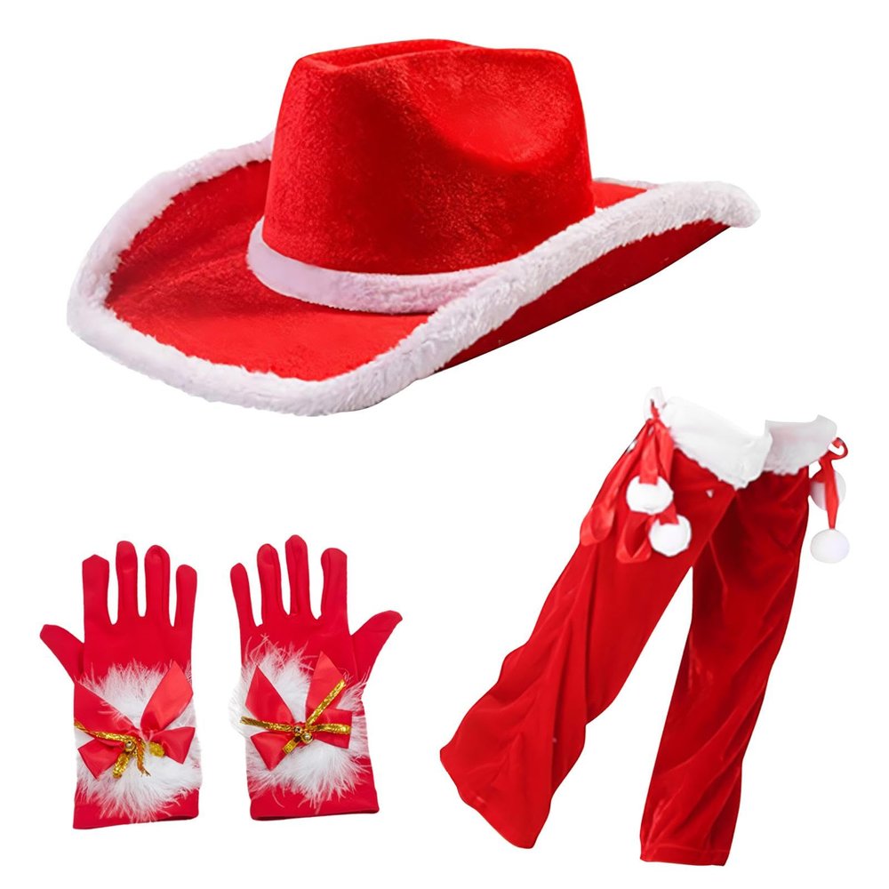 Cowboy Hat Christmas Red Outfit with Gloves