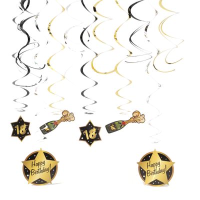 Tiwoca 18th Birthday Decorations, Black and Gold Party Spirals