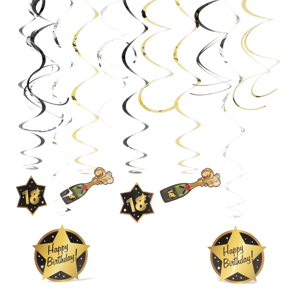 Tiwoca 18th Birthday Decorations, Black and Gold Party Spirals