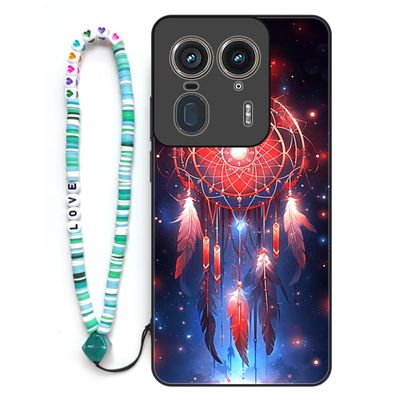 Sinyunron Case Compatible with Motorola Edge 50 Ultra, 2-in-1 Hybrid Case with Shockproof TPU and Patterned Metal Back, Colorful Lanyard, Dream Catcher