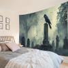 LB Halloween Wall Tapestry, Black Crow Bat on a Grave in a Cemetery, Gray Moonlit Night, 235 x 180 cm view 2