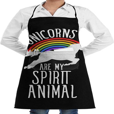 Lsjuee Unicorns Are My Spirit Animal Apron with Pocket, Stylish Adjustable Machine-Washable Bib Apron for Women and Men