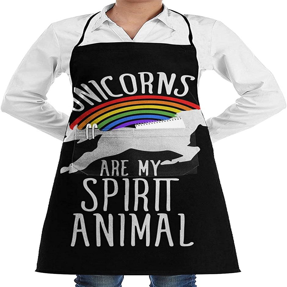 Lsjuee Unicorns Are My Spirit Animal Apron with Pocket, Stylish Adjustable Machine-Washable Bib Apron for Women and Men