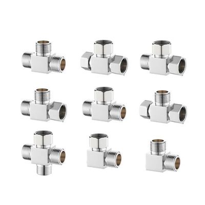 1-Pc. All-Copper Union Tee Joint Angle Valve, 1-Inlet/2-Outlet, 4-Way, 4-Branch Water Distributor, 1/2 in. Female-Male