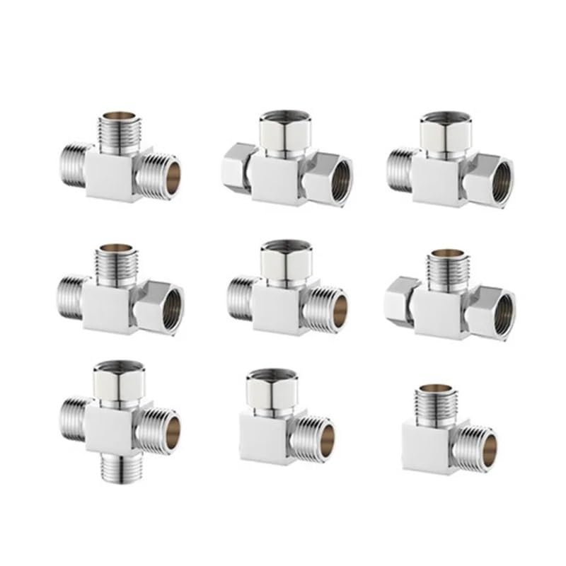 1-Pc. All-Copper Union Tee Joint Angle Valve, 1-Inlet/2-Outlet, 4-Way, 4-Branch Water Distributor, 1/2 in. Female-Male