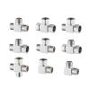 1-Pc. All-Copper Union Tee Joint Angle Valve, 1-Inlet/2-Outlet, 4-Way, 4-Branch Water Distributor, 1/2 in. Female-Male view 1