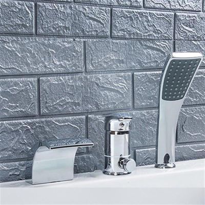 Waterfall Roman Tub Faucet Set, Solid Brass, 3-Hole Deck-Mount with Hand Shower