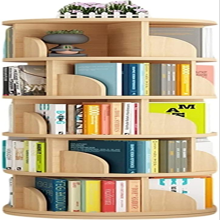 DKSNAJ 360° Rotating White Bookshelf, Space-Saving Children's Picture Book Shelf, 40 x 160 cm, Wood