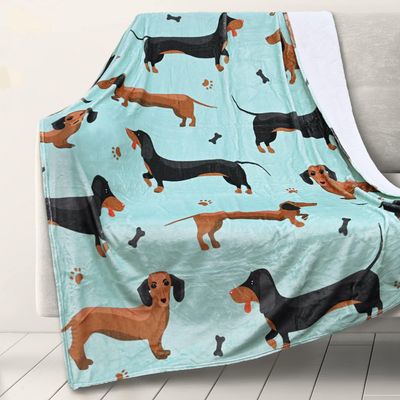 DOTBUY-SHOP Flannel Cozy Blanket, Dachshund Print, 100 x 150 cm