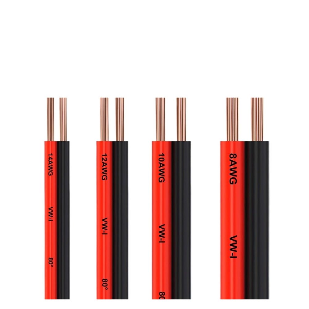 AIRUIXI PV Cable, 2-Conductor Red/Black Extension Cable, 14/12/10/8 AWG, Pure Copper Wire, Flexible Cable for Batteries, Solar Panels, Inverters, and Motors (8 AWG, 2 × 8 mm², 1 m)