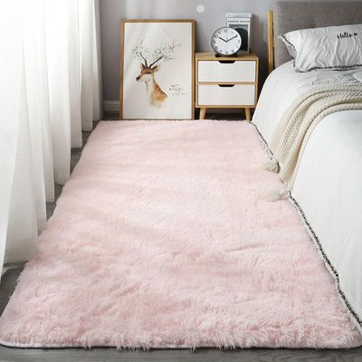 Homesally Shaggy High-Pile Plush Non-Slip Washable Area Rug, Modern Decor for Bedroom and Living Room, Pink #2, 100 x 160 cm