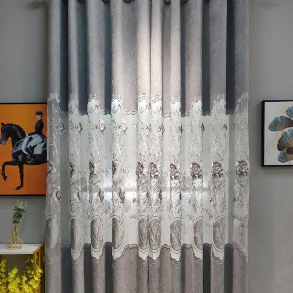 Aotiwe Gray Chenille Curtains for Living Room, 2-Piece Set, 132 x 160 cm