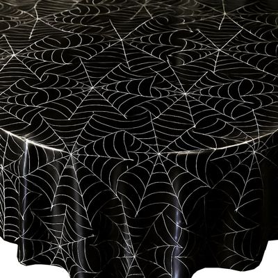 Wipeable Oilcloth Tablecloth, Halloween Spider Web, Oval, 130 x 240 cm