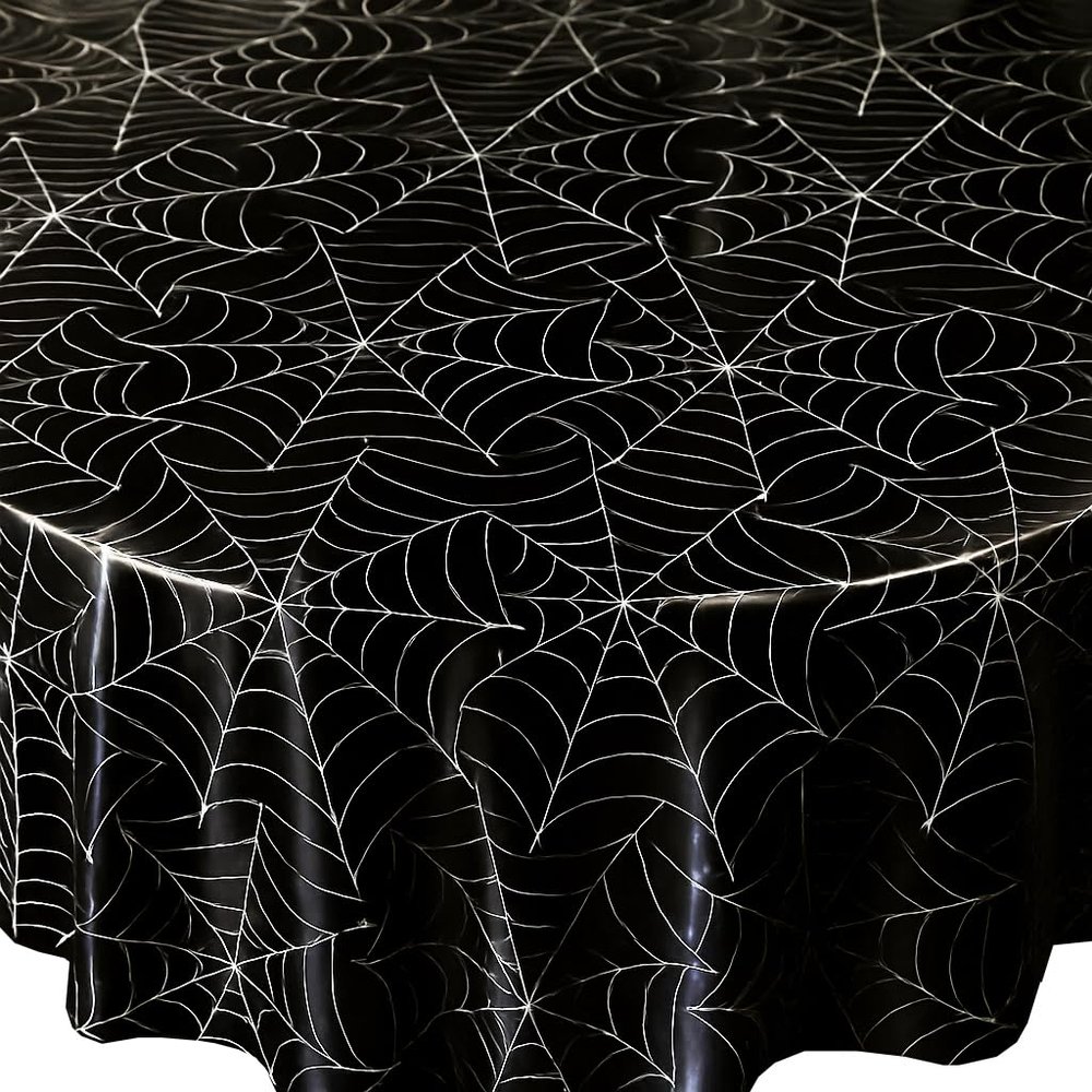 Wipeable Oilcloth Tablecloth, Halloween Spider Web, Oval, 130 x 240 cm