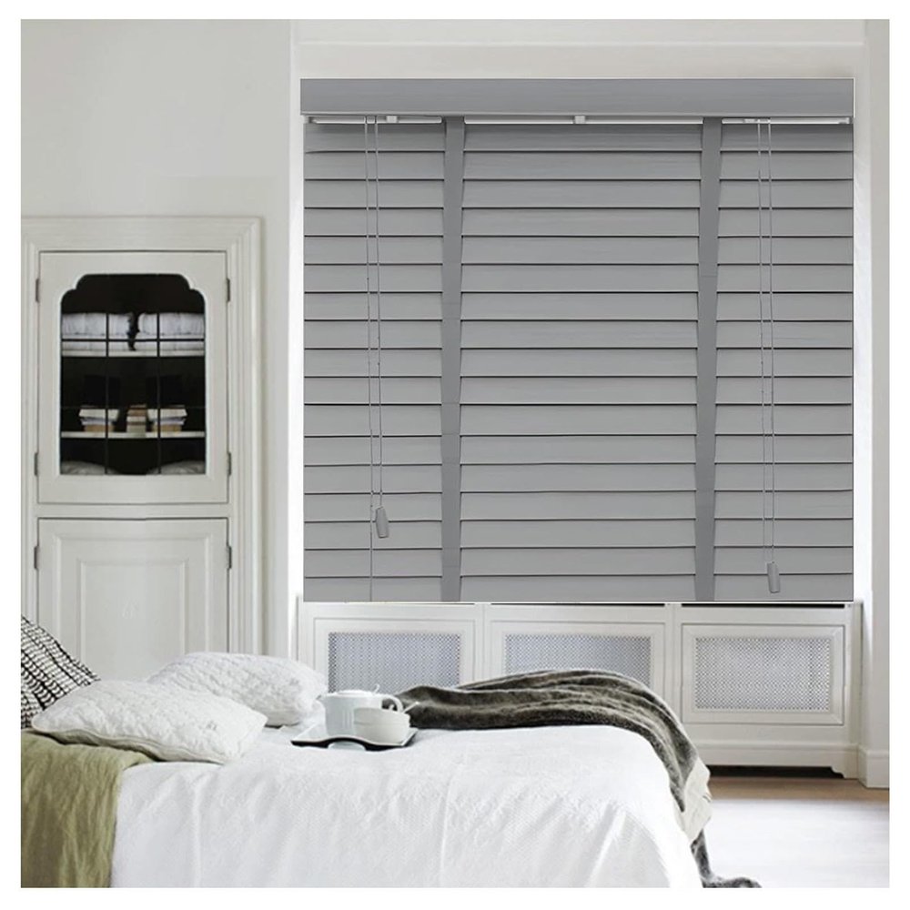Jolan Indoor Wooden Blinds, 50 mm Slats, Gray Solid Wood, 40–150 cm Wide, 80 × 130 cm