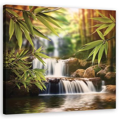 Feeby Canvas Wall Art - Waterfall Zen Stones - 80 x 80 cm