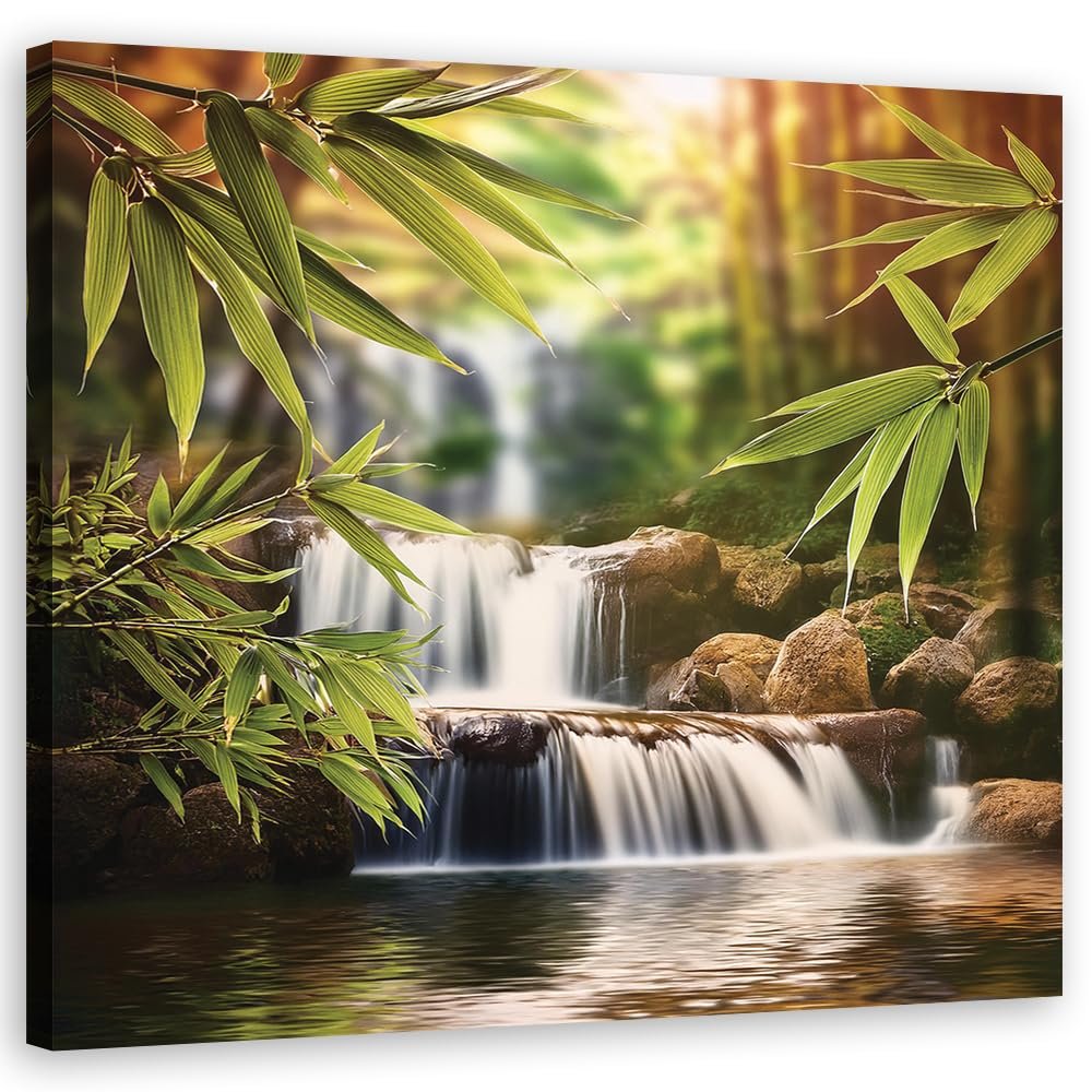 Feeby Canvas Wall Art - Waterfall Zen Stones - 80 x 80 cm