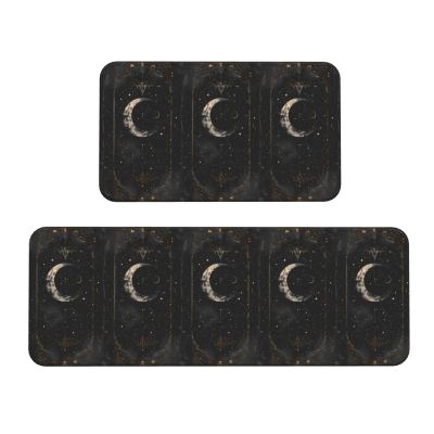 VOSERY Kitchen Mats, 2-Piece Set, Abstract Starry Sky and Moon, Anti-Fatigue, Non-Slip, Washable