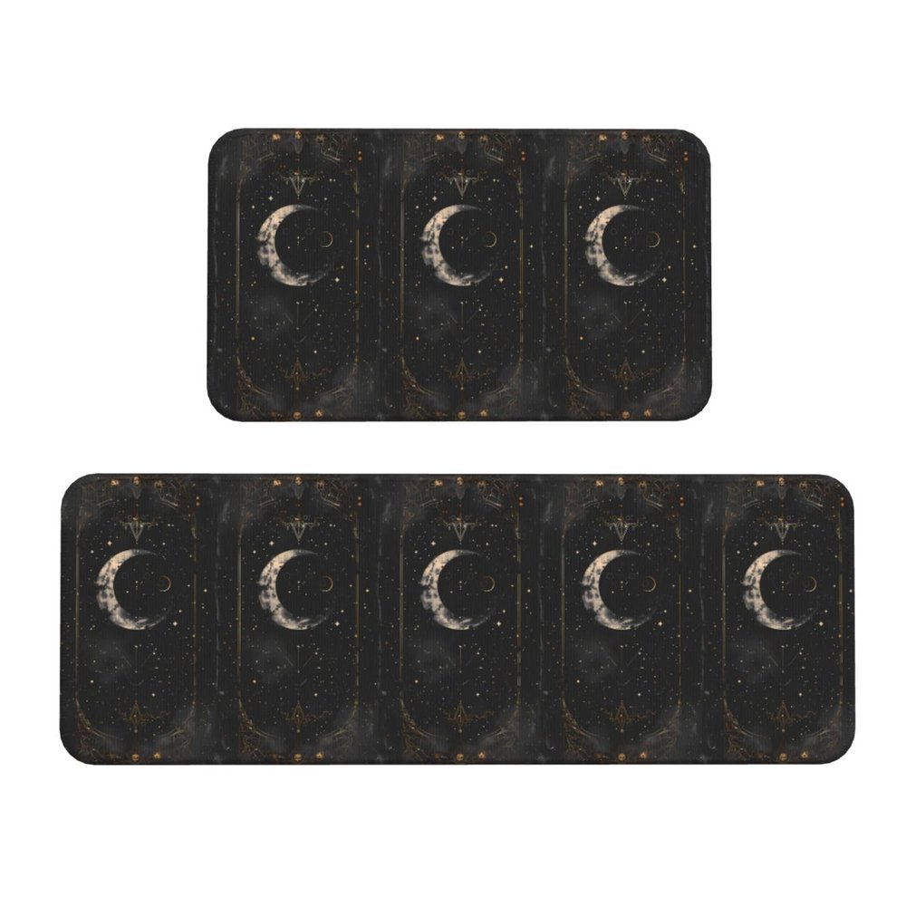 VOSERY Kitchen Mats, 2-Piece Set, Abstract Starry Sky and Moon, Anti-Fatigue, Non-Slip, Washable