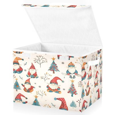 Mnsruu Foldable Storage Baskets with Lids, Garden Gnome Christmas Storage Boxes, Clothing Baskets