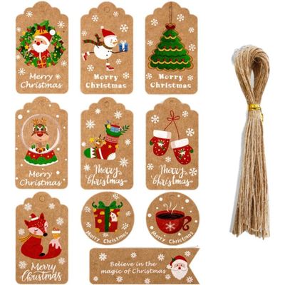 Stakee 50-Pack Kraft Paper Merry Christmas Gift Tags with String