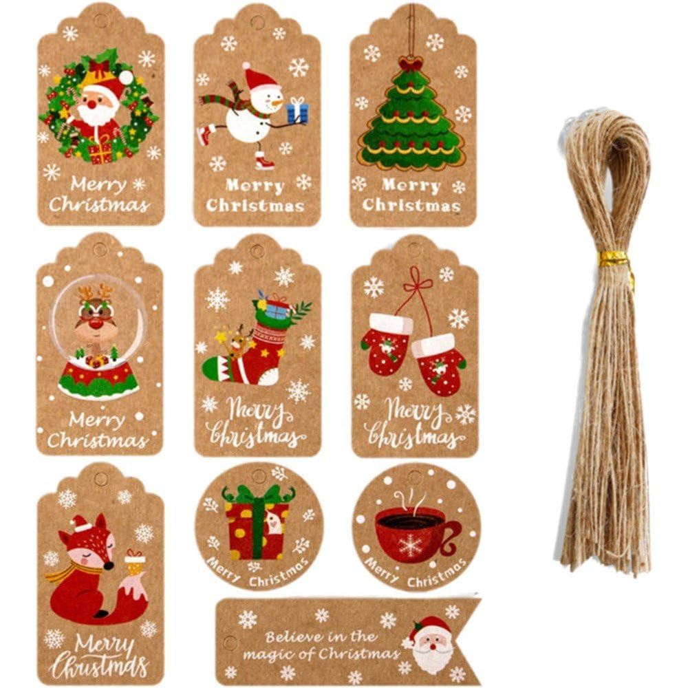 Stakee 50-Pack Kraft Paper Merry Christmas Gift Tags with String